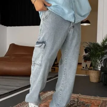 BAGGY CARGO JEANS - ICE BLUE