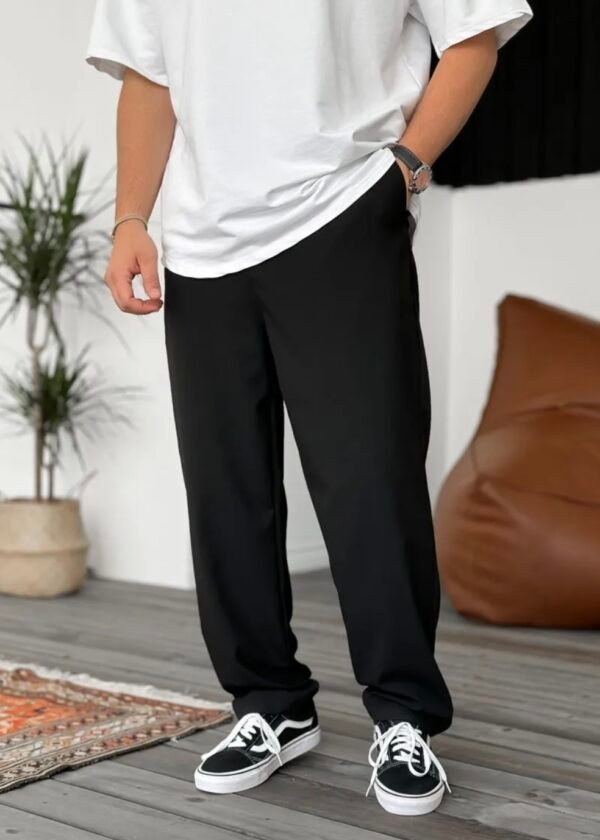 COTTON PLEATED TROUSERS - BLACK