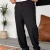 COTTON PLEATED TROUSERS - BLACK