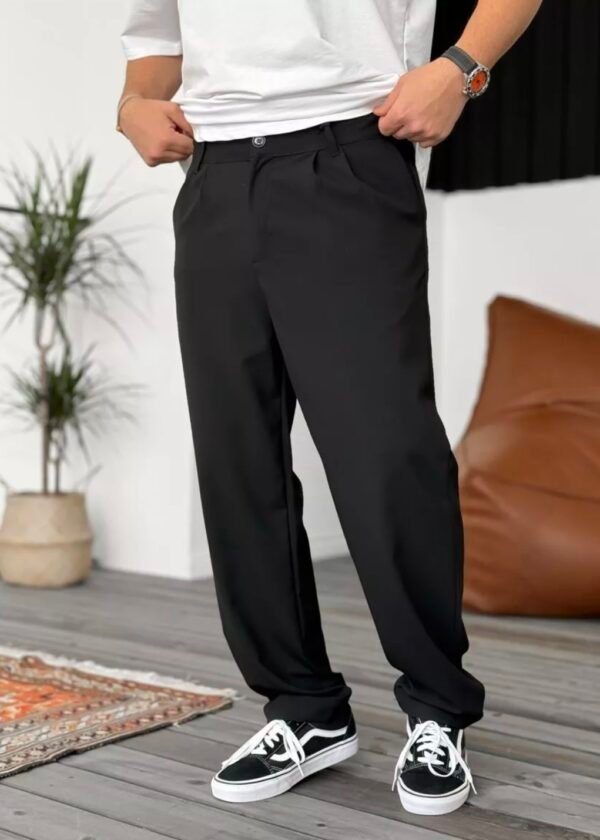 COTTON PLEATED TROUSERS - BLACK