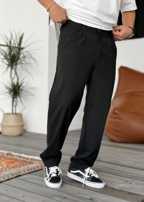 COTTON PLEATED TROUSERS - BLACK