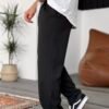 COTTON PLEATED TROUSERS - BLACK