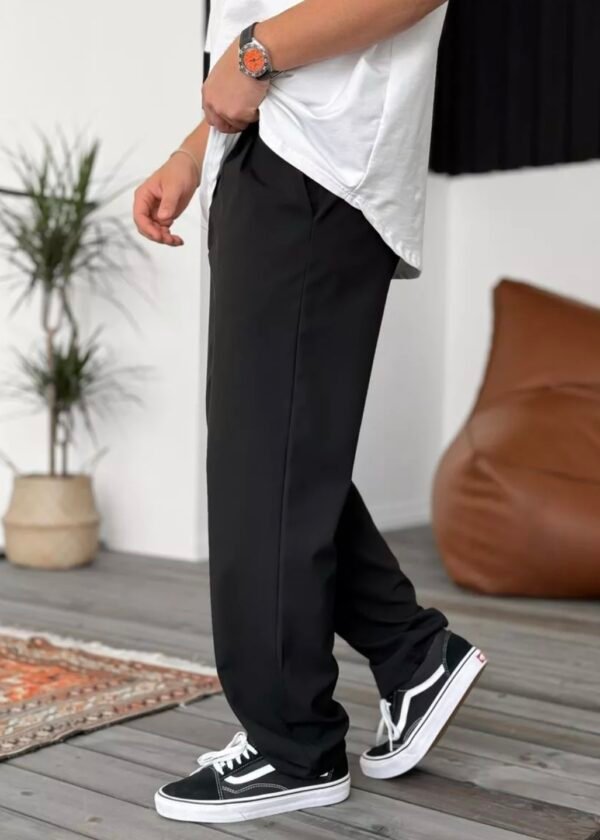 COTTON PLEATED TROUSERS - BLACK
