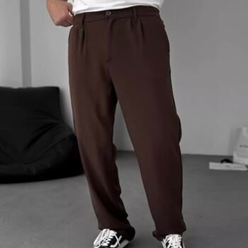 COTTON PLEATED TROUSERS - BROWN
