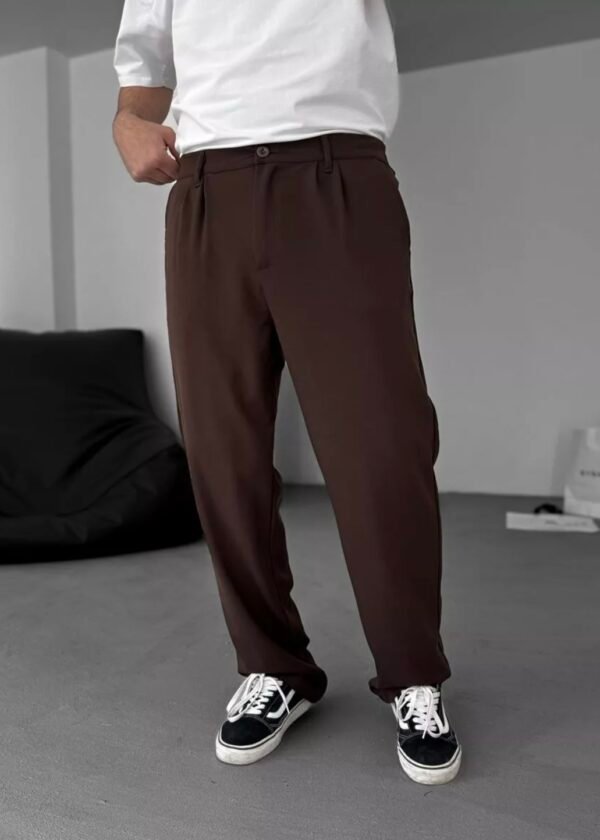 COTTON PLEATED TROUSERS - BROWN