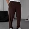 COTTON PLEATED TROUSERS - BROWN