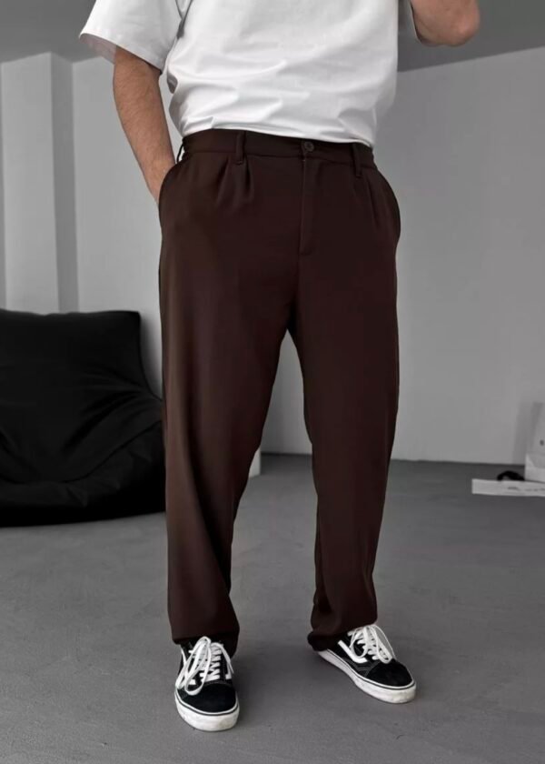 COTTON PLEATED TROUSERS - BROWN