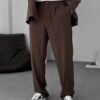 COTTON PLEATED TROUSERS - BROWN