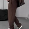 COTTON PLEATED TROUSERS - BROWN