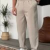 COTTON PLEATED TROUSERS - BEIGE