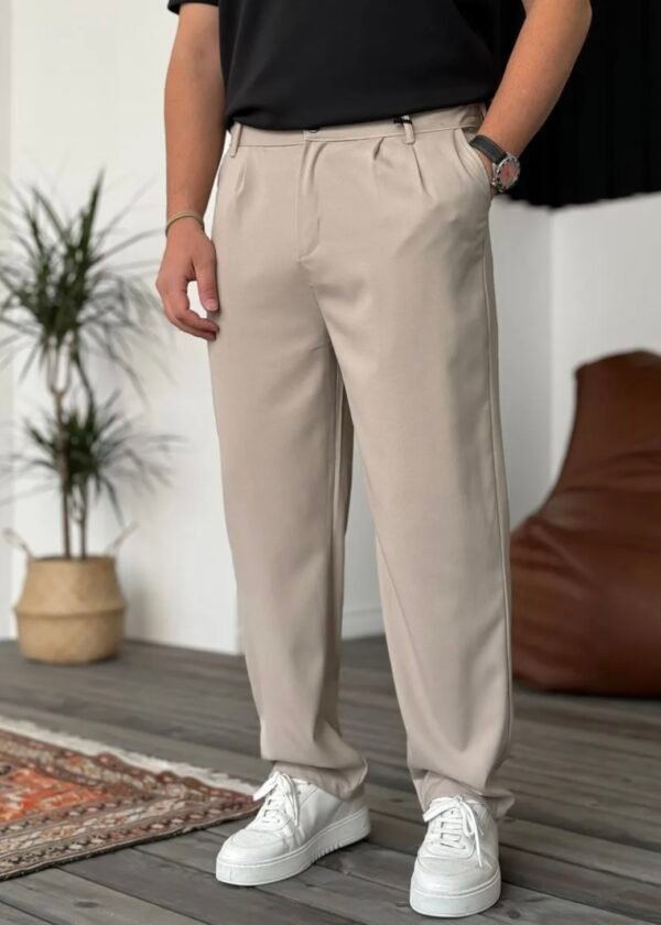 COTTON PLEATED TROUSERS - BEIGE