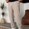 COTTON PLEATED TROUSERS - BEIGE