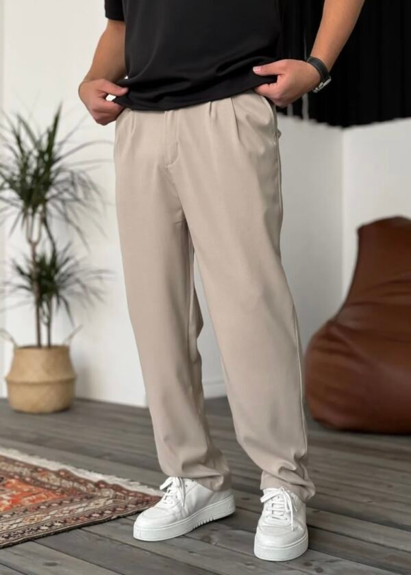 COTTON PLEATED TROUSERS - BEIGE