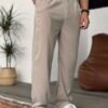 COTTON PLEATED TROUSERS - BEIGE