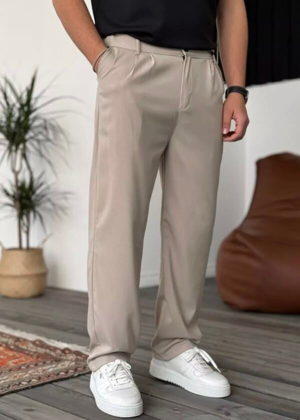 COTTON PLEATED TROUSERS - BEIGE