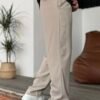 COTTON PLEATED TROUSERS - BEIGE