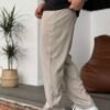 COTTON PLEATED TROUSERS - BEIGE