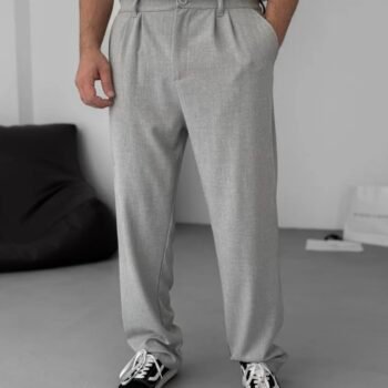 COTTON PLEATED TROUSERS - GREY