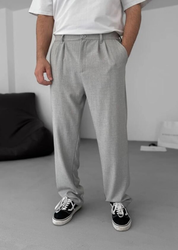 COTTON PLEATED TROUSERS - GREY