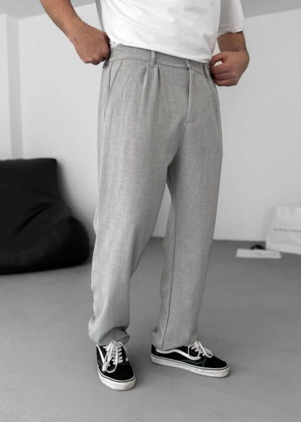 COTTON PLEATED TROUSERS - GREY