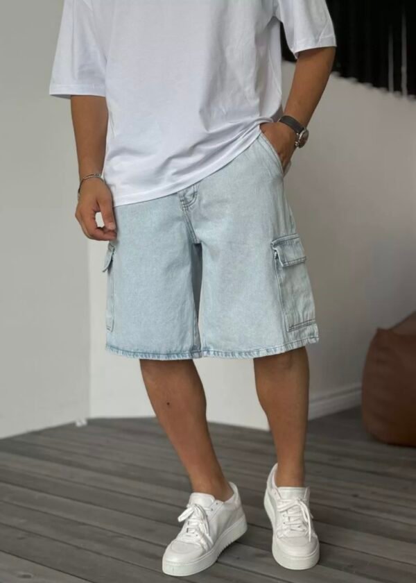 CARGO SHORT JEANS - ICE BLUE