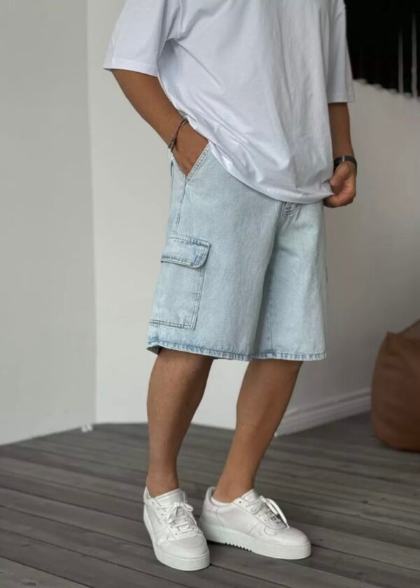 CARGO SHORT JEANS - ICE BLUE