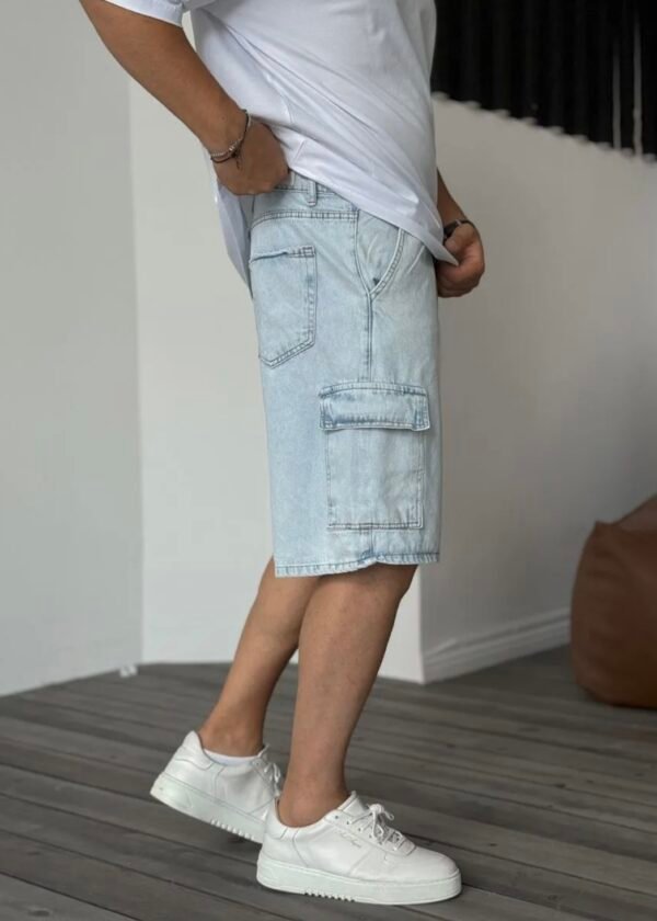 CARGO SHORT JEANS - ICE BLUE