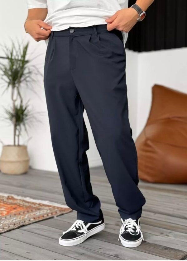 COTTON PLEATED TROUSERS - NAVY