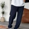 COTTON PLEATED TROUSERS - NAVY