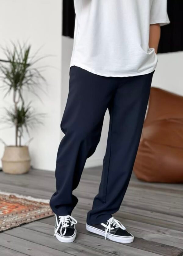 COTTON PLEATED TROUSERS - NAVY