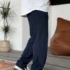 COTTON PLEATED TROUSERS - NAVY