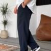 COTTON PLEATED TROUSERS - NAVY