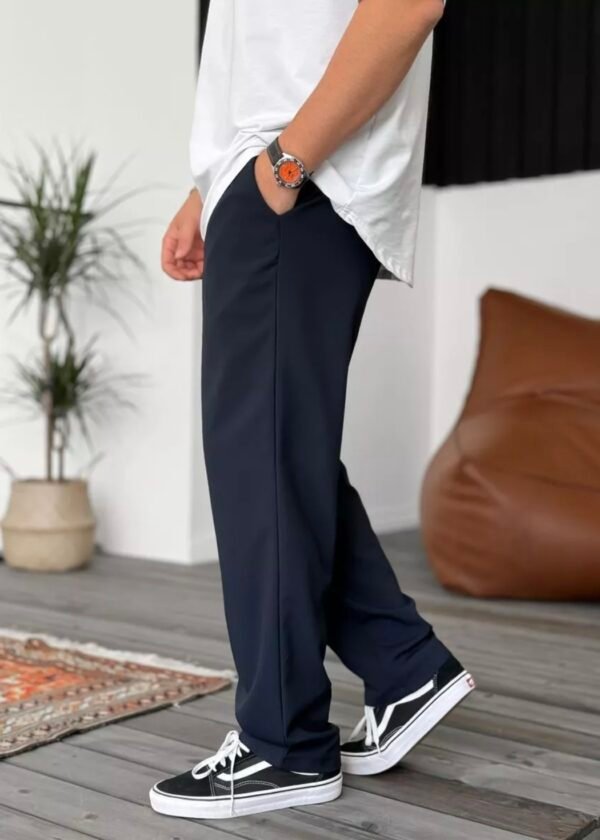 COTTON PLEATED TROUSERS - NAVY