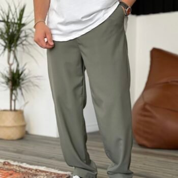 COTTON PLEATED TROUSERS - OLIVE