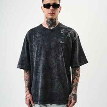 SNAKE WASHED T-SHIRT - BLACK