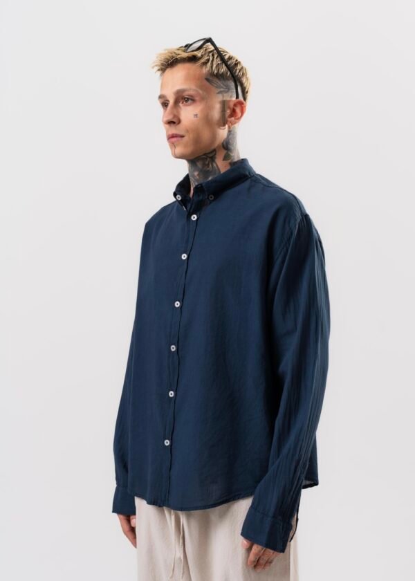 LINEN - COTTON SHIRT - NAVY
