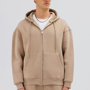 IMG_9401 ESSENTIAL ZIPPER HOODIE - BEIGE