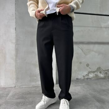 HEAVY COTTON PLEATED TROUSERS - BLACK