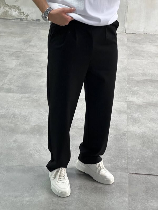 HEAVY COTTON PLEATED TROUSERS - BLACK