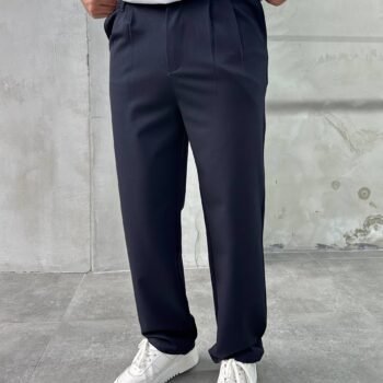 HEAVY COTTON PLEATED TROUSERS - NAVY