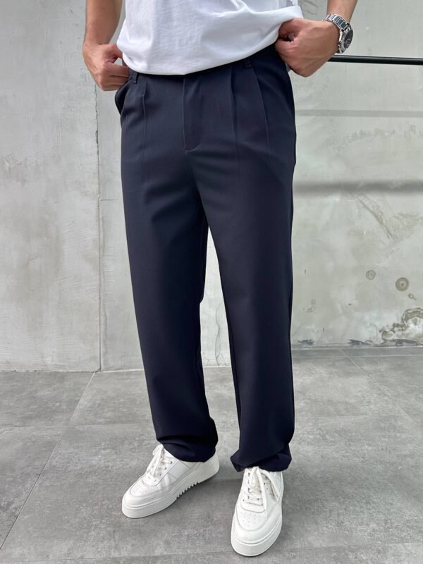 IMG_9022 HEAVY COTTON PLEATED TROUSERS - NAVY
