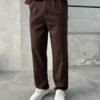 HEAVY COTTON PLEATED TROUSERS - BROWN