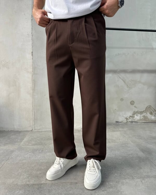 HEAVY COTTON PLEATED TROUSERS - BROWN