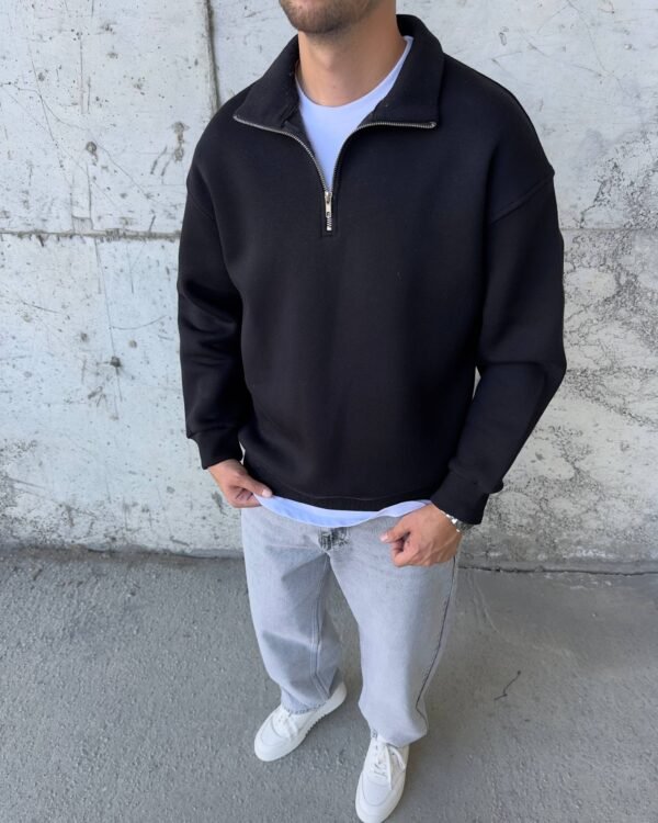 ESSENTIAL QUARTER ZIPPER - BLACK