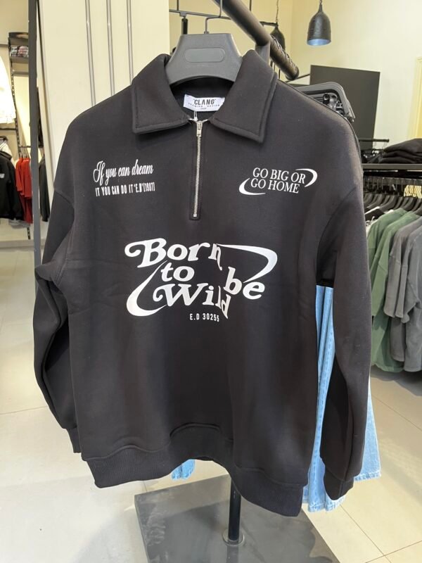 GO BIG HALF ZIPPER SWEATSHIRT - BLACK