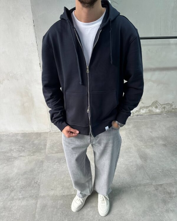 ESSENTIAL DOUBLE ZIPPER HOODIE - NAVY
