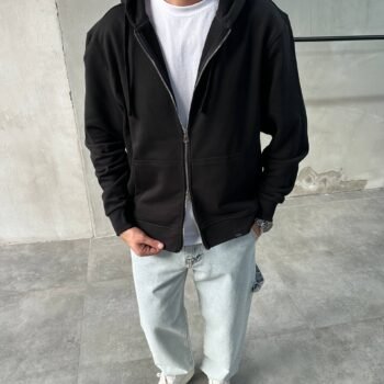 IMG_9003 ESSENTIAL DOUBLE ZIPPER HOODIE - BLACK