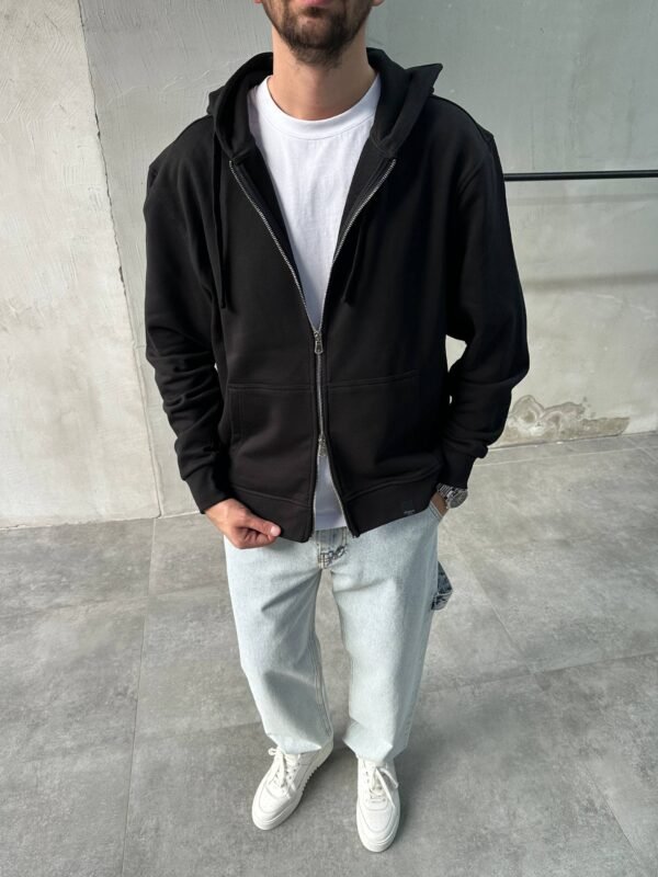 ESSENTIAL DOUBLE ZIPPER HOODIE - BLACK