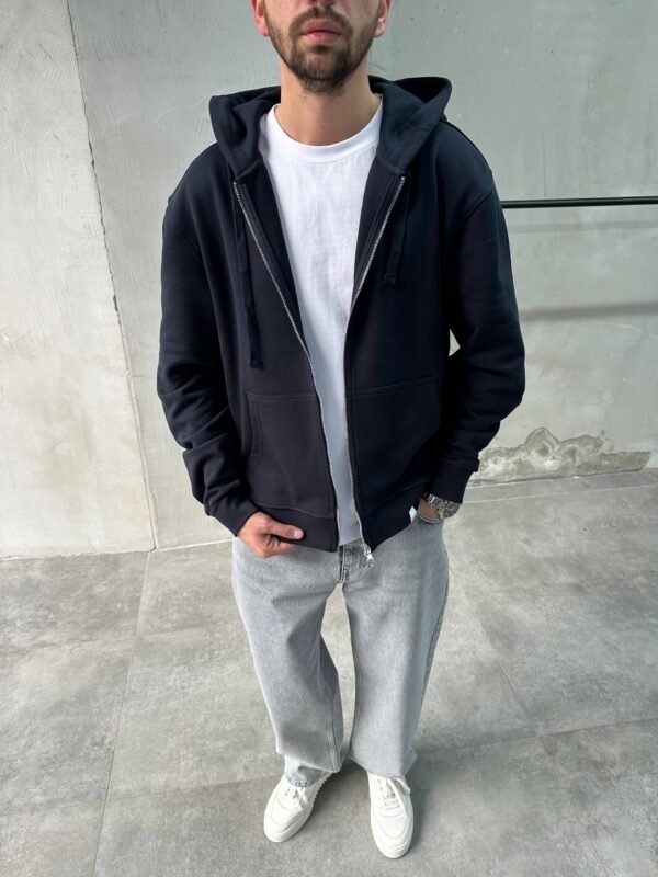 ESSENTIAL DOUBLE ZIPPER HOODIE - NAVY