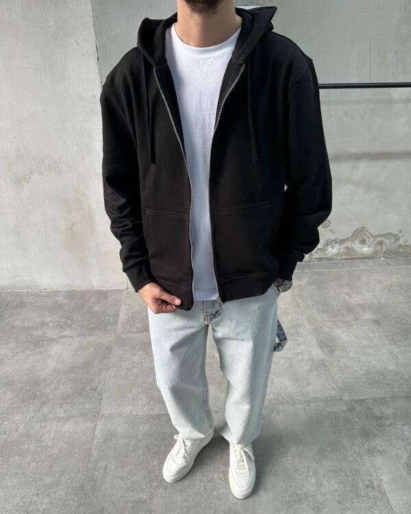 ESSENTIAL DOUBLE ZIPPER HOODIE - BLACK